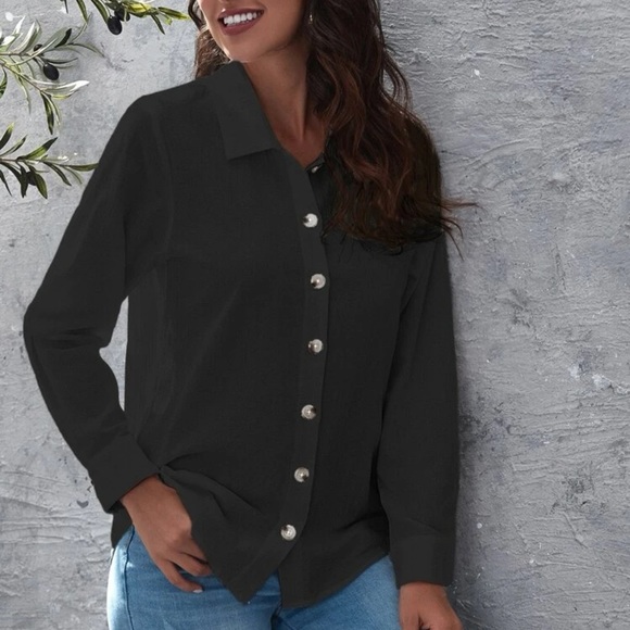 Button up collared long sleeve top boho white - Picture 4 of 5